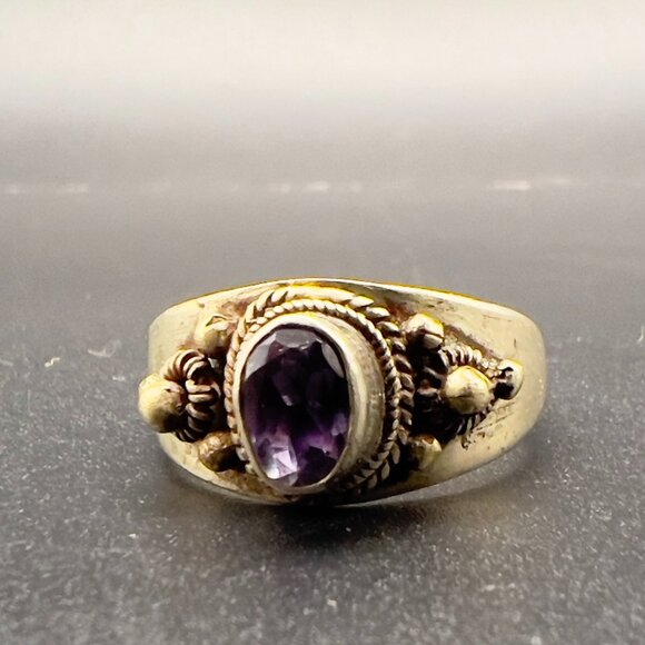 Antique Sterling SIlver Amethyst Ring 7.5 - Picture 1 of 13